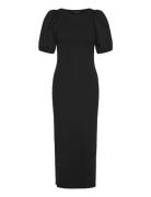 Sasia Rib Puff Slv Midi Dress Black French Connection