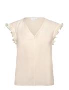 Top With Ruffles In V-Neck Cream Coster Copenhagen