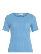 Vikassie S/S Pointelle Top - Noos Blue Vila