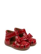 Starters? Bow Velcro Sandal Red Pom Pom