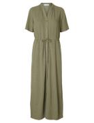 Slfviva-Damina Ss Ankle Sun Dress Noos Green Selected Femme