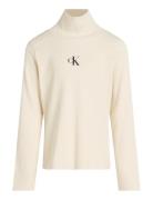 Rib Slim Ls Roll Neck Top Cream Calvin Klein