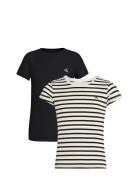 2 Pack Stripe Slim Ss T-Shirt Cream Calvin Klein