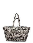 Zebra-Print Cotton Shopper Bag Black Mango