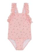 Swimsuit W. Frills, Aop Pink Color Kids