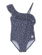 Swimsuit 1 Shoulder Frill, Aop Navy Color Kids
