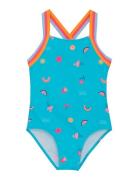 Swimsuit W Elastic Straps, Aop Blue Color Kids