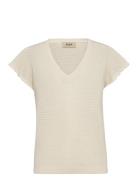 Mmganna Pattern V-Neck Knit Cream MOS MOSH