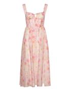 Esra Printed Midi Dress Pink Bardot