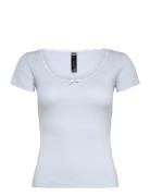 Top Ss Pointelle Lace Blue Hunkemöller