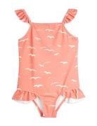 Seagull Aop Frill Swimsuit Pink Mini Rodini