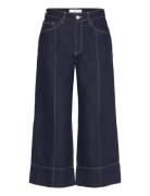 Wide Leg Cropped Jeans With Seam Detail Navy Mango