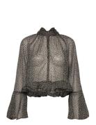 Floral-Print Blouse With Ruffles Black Mango