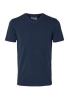 Slhnewpima Ss V-Neck Tee Noos Navy Selected