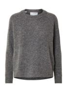 Slflulu Ls Knit O-Neck Noos Grey Selected