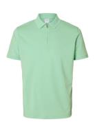 Slhfave Zip Ss Polo Green Selected