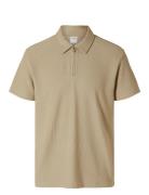 Slhrelax-Plisse Half Zip Ss Polo Ex Beige Selected