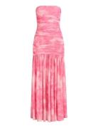 Solana Printed Mesh Maxi Dress Pink Bardot