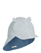 Gorm Reversible Seersucker Sun Hat With Ears Blue Liewood