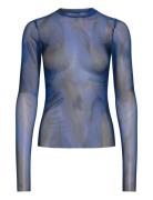 Mesh Print Long Sleeve Top Blue Weekday