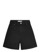 High-Waisted Straight-Fit Denim Shorts Black Mango