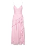 Yvanna Ruffle Maxi Dress Pink Bardot