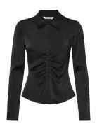 Long-Sleeved Fitted Satin Shirt Black Weekday
