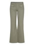 Low Waisted Bootcut Twill Trousers Green Monki