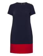 Two-T Button-Trim Crepe Shift Dress Navy Lauren Ralph Lauren