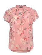 Floral Ruffle-Trim Georgette Blouse Pink Lauren Ralph Lauren