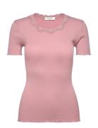 Rwbeatha Silk Ss Lace T-Shirt Pink Rosemunde