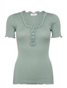 Rwbeatha Ss Regular W Button T-Shir Green Rosemunde