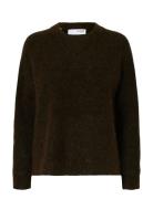Slflulu Ls Knit O-Neck Noos Brown Selected