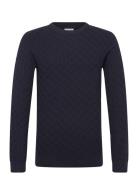 Recycle Structure Knit O-Neckrecycle Structure Knit O-Neck Navy Lindbe...