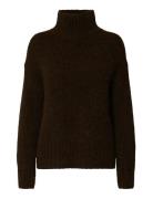 Slfgabriella Ls Knit High Neck Noos Brown Selected
