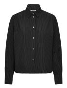Relaxed Cropped Long-Sleeved Cotton Shirt Black Weekday