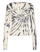 Slim Fit Printed Long-Sleeved Boat-Neck Top Cream Weekday