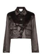 Seressa Faux Pony Hair Boxy Jacket Brown Malina