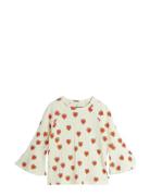 Outlined Hearts Aop Trumpet Sleeve Top Cream Mini Rodini
