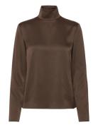 Turtleneck Satin Blouse Brown Filippa K