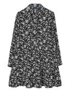 Printed Frill Tunic Dress Black Lexington Clothing