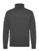 1927 Merino Blend Texture Roll Neck Grey Lindbergh Black