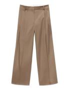 Straight Cotton Trousers With Pleats Brown Mango