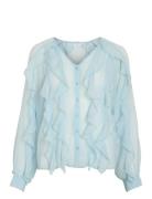 Vimitalla V-Neck L/S Flounce Shirt Blue Vila