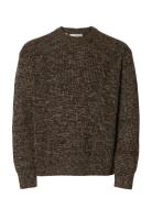 Slhtilum Ls Knit Crew Neck Brown Selected