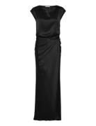 Yui Satin Wrap Dress Black Ahlvar Gallery
