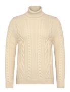 Jacob Cable Roll Neck Jumper Cream Superdry