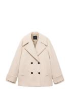 Double-Breasted Wool-Blend Coat Cream Mango
