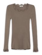 Rwbabette Silk Ls Lace T-Shirt Brown Rosemunde