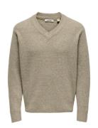 Onsmove Rlx Brushed V-Neck Knit Beige ONLY & SONS